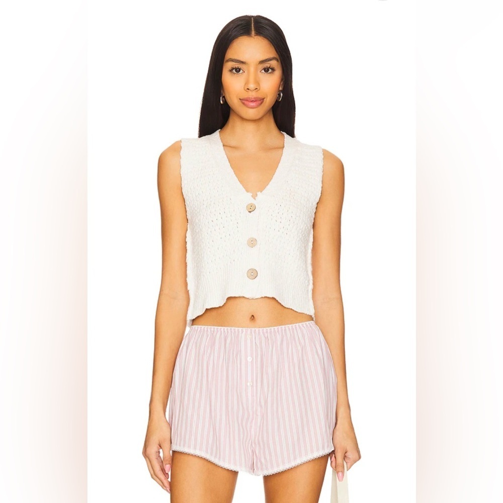 Free People NWT We The Free Ava Cropped Sweater Vest In Sugar Straw Size M - Picture 7 of 17